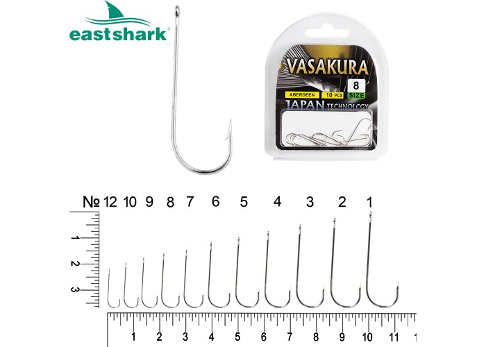 Крючки ABERDEEN Ni (белый) Vasakura № 10 (уп/10 шт)