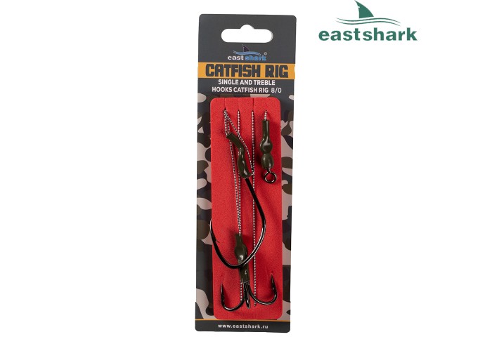 Оснастка на сома #06 2 крючка с тройником 6/0 80 см