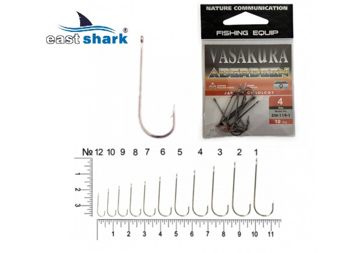 Крючки NEW EastShark Vasakura ABERDEEN № 4 черный (уп/10 шт)