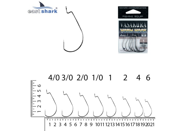 Крючки офсетные NEW EastShark Vasakura 5180  № 1/0